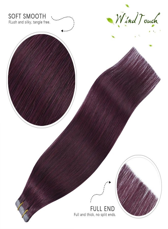 WindTouch Tape in Hair Extensions Wine Red Remy Hair Extensions Silky-Smooth Straight Burgundy 20 Pcs 16Inch #99j 30g Invisible Tape in Human Hair - Image 4